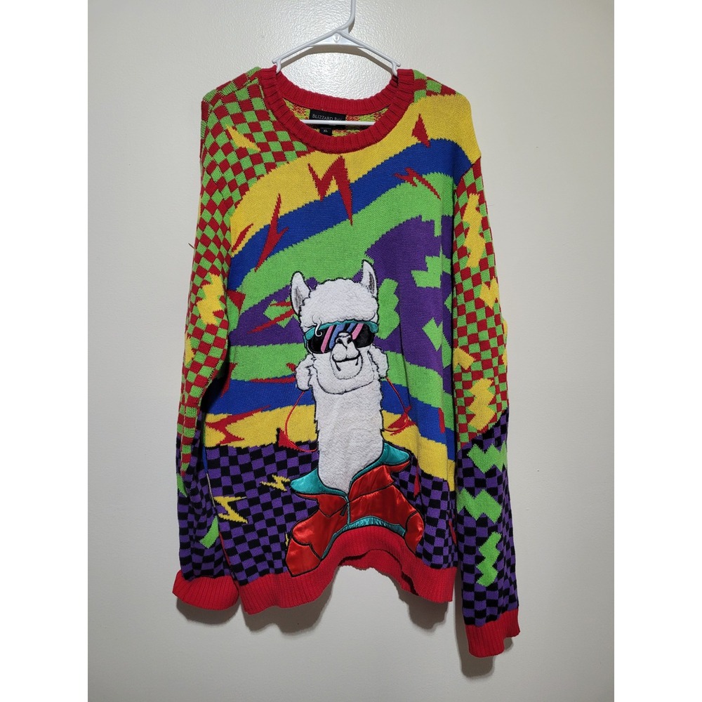 Blizzard Bay Llama Sweater Mens XL Multicolor‎ Ugly Christmas Knit Retro